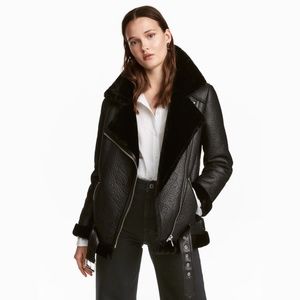 NWT H&M Oversized Shearling Aviator Biker Jacket
